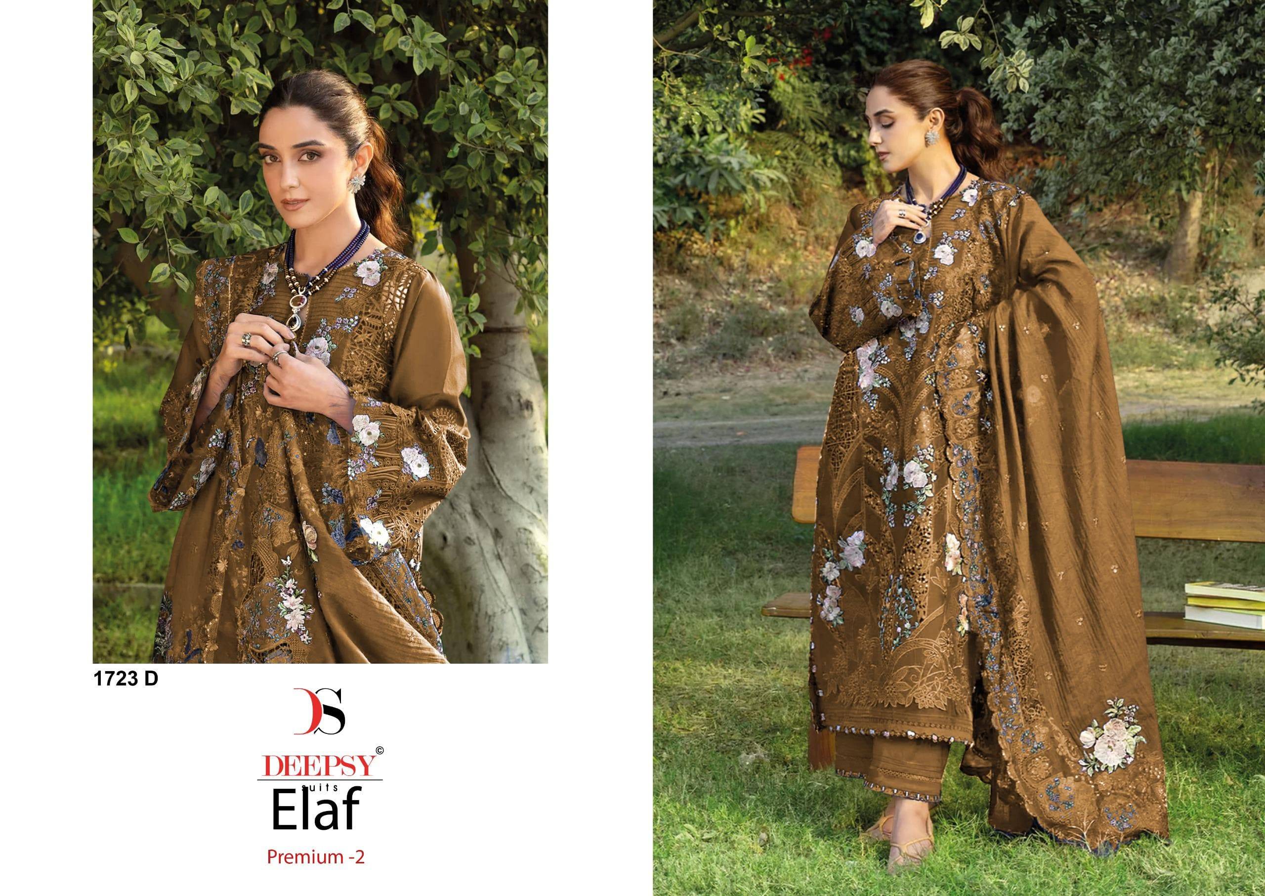 ELAF Premium-3 Luxury Lawn COLORS by DEEPSY SUITS 1723 A TO 1723 D Series Pakistani Stylish Beautiful Colourful Printed & Embroidered Party Wear & Occasional Wear Pure Cotton Dresses At Wholesale Price